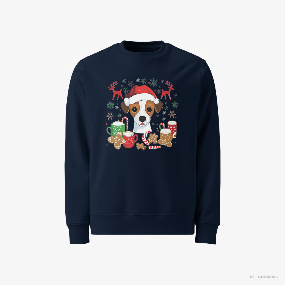 Jack Russell Terrier Sweatshirt – Men Navy Sweatshirt Classic – in a Joyous Christmas Vibe (on White Background)