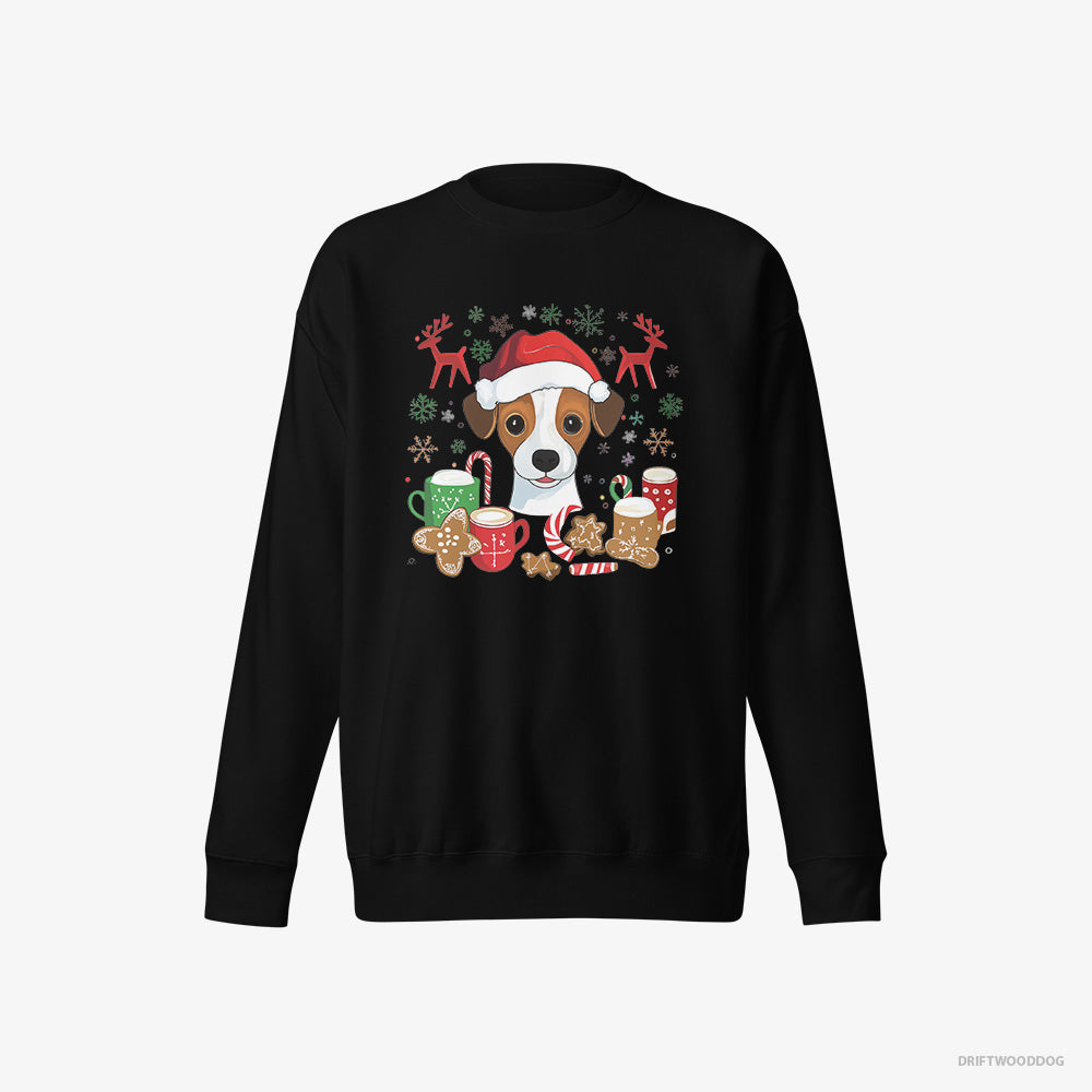 Jack Russell Terrier Sweatshirt – Women Black Sweatshirt Eco-Friendly – in a Joyous Christmas Vibe (on White Background)