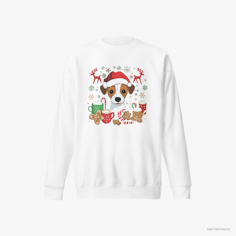 Jack Russell Terrier Sweatshirt – Women White Sweatshirt Eco-Friendly – in a Joyous Christmas Vibe (on White Background)