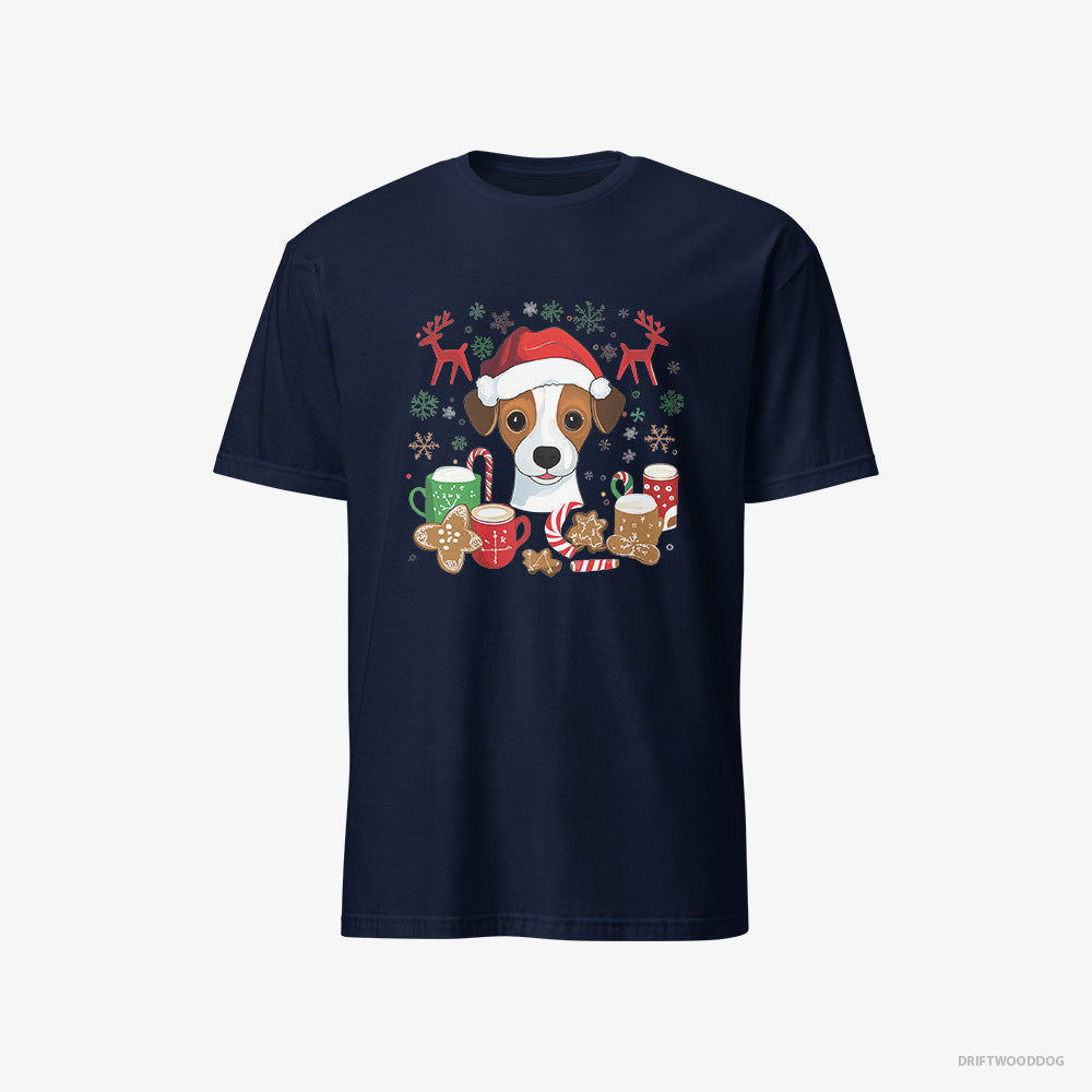 Jack Russell Terrier T-Shirt – Men Navy T-Shirt Classic – in a Joyous Christmas Vibe (on White Background)