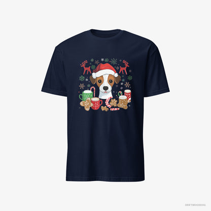 Jack Russell Terrier in a Joyous Christmas Vibe Navy T-Shirt