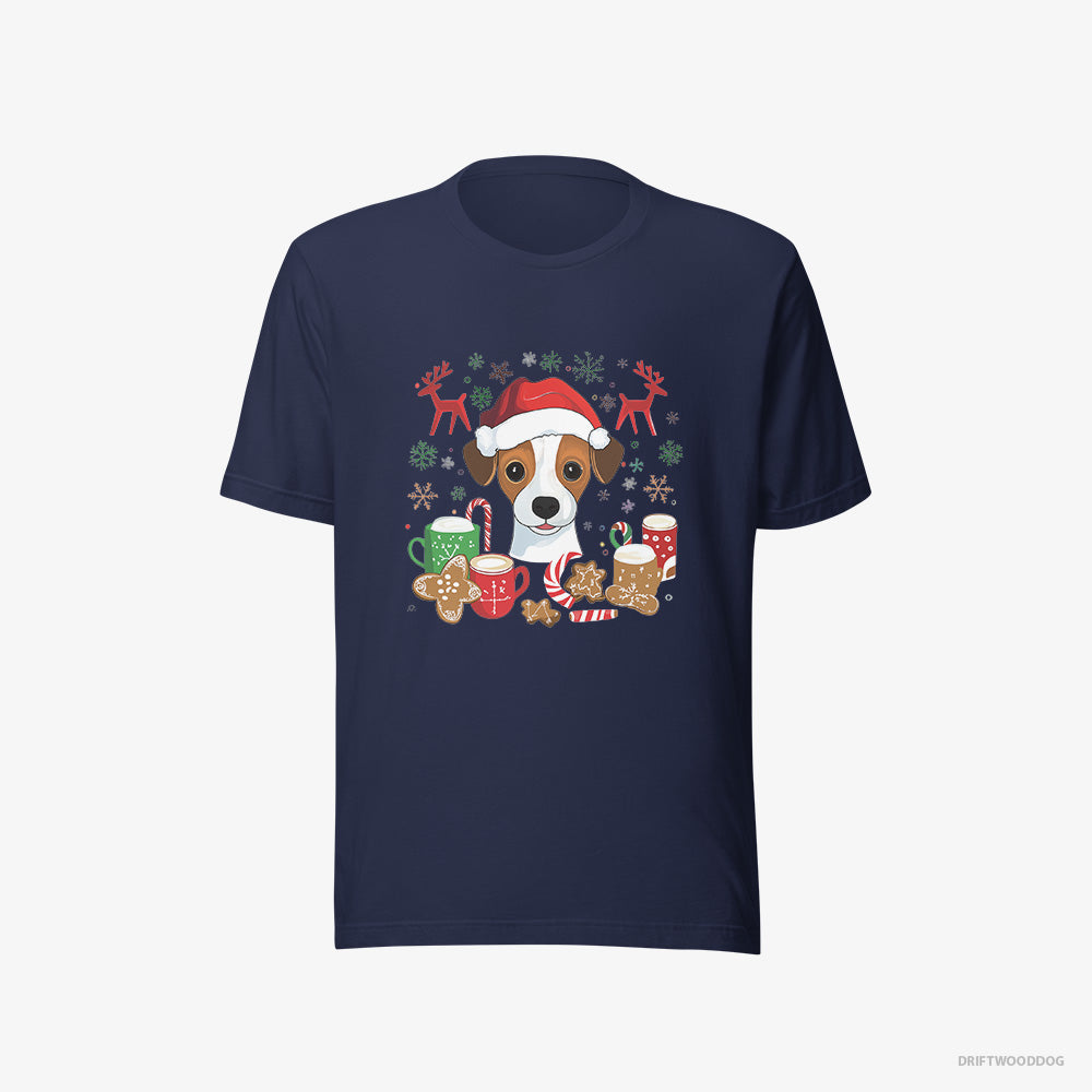 Jack Russell Terrier T-Shirt – Men Navy T-Shirt Eco-Friendly – in a Joyous Christmas Vibe (on White Background)