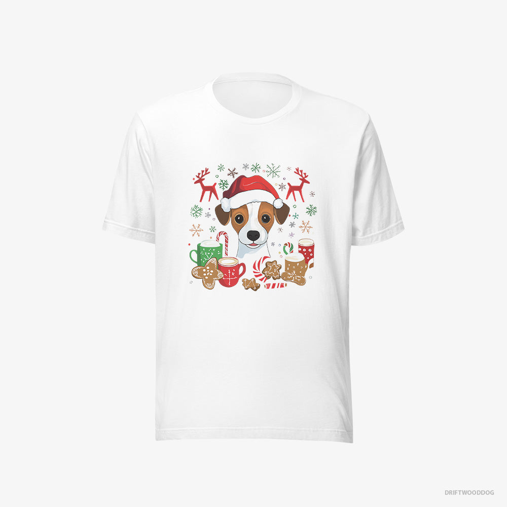 Jack Russell Terrier T-Shirt – Men White T-Shirt Eco-Friendly – in a Joyous Christmas Vibe (on White Background)