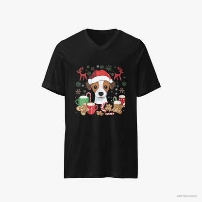 Jack Russell Terrier T-Shirt – Men Black T-Shirt V-Neck – in a Joyous Christmas Vibe (on White Background)