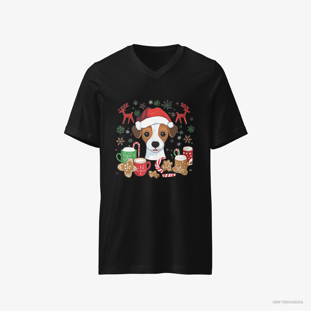 Funny Jack Russell Terrier in a Joyous Christmas Vibe – Women's T-Shirt Black V-Neck – V-Neck