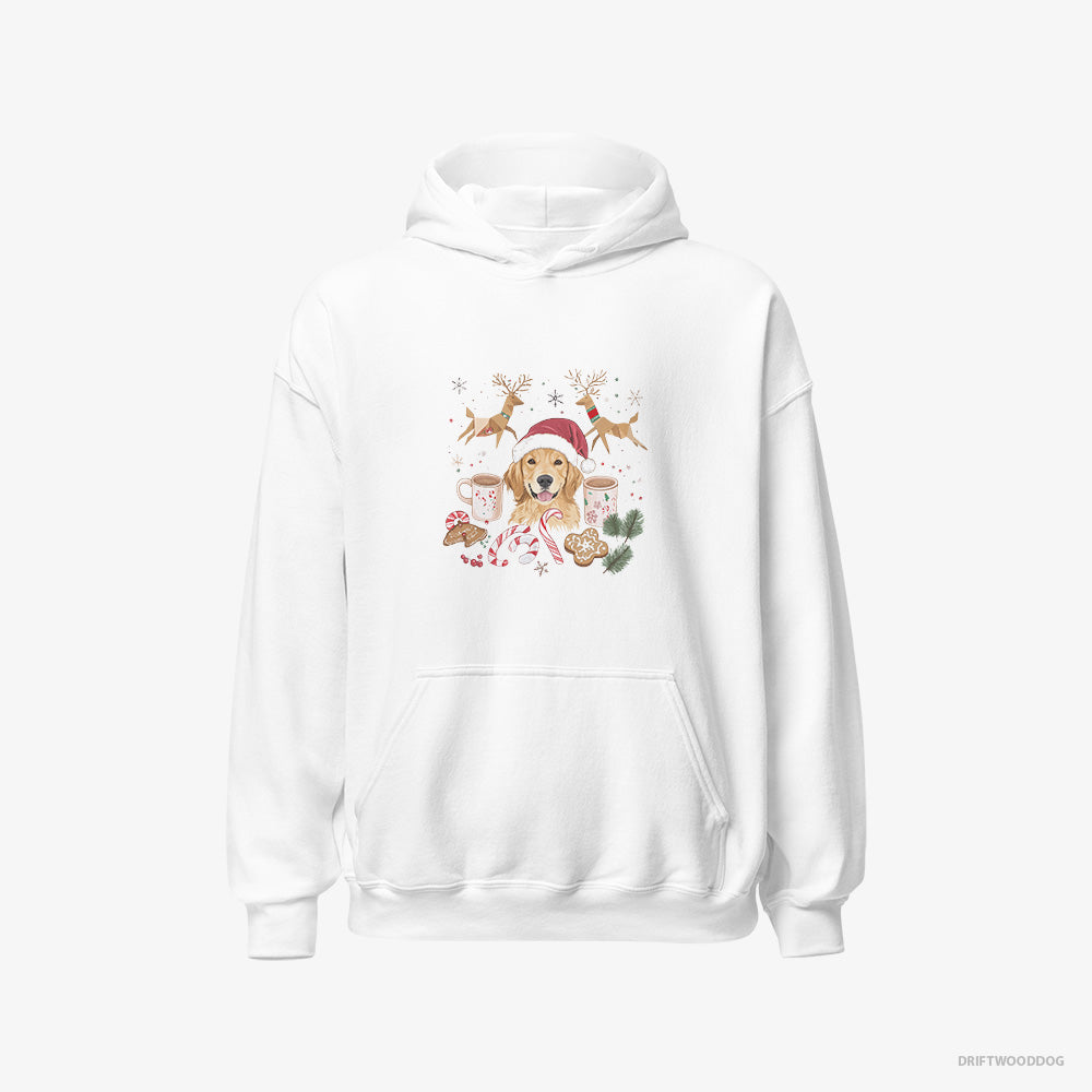 Golden Retriever Hoodie – Men White Hoodie Classic – Surrounded by Christmas Cheer (on White Background)