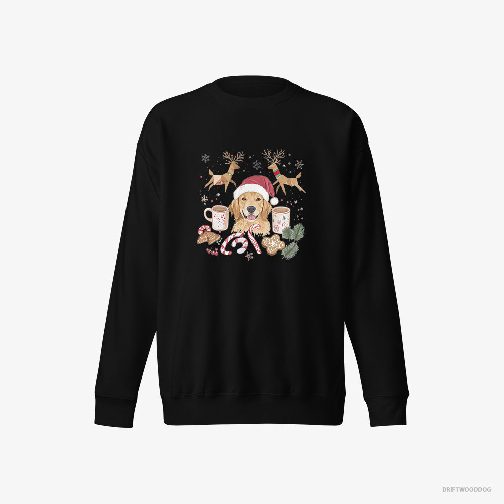 Golden Retriever Sweatshirt – Women Black Sweatshirt Eco-Friendly – Surrounded by Christmas Cheer (on White Background)