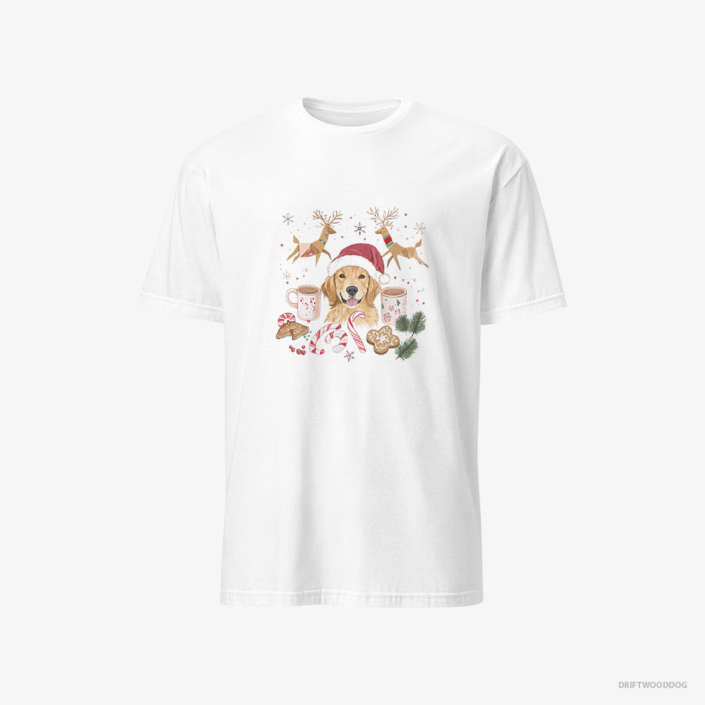 Golden Retriever T-Shirt – Men White T-Shirt Classic – Surrounded by Christmas Cheer (on White Background)