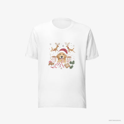 Golden Retriever T-Shirt – Men White T-Shirt Eco-Friendly – Surrounded by Christmas Cheer (on White Background)