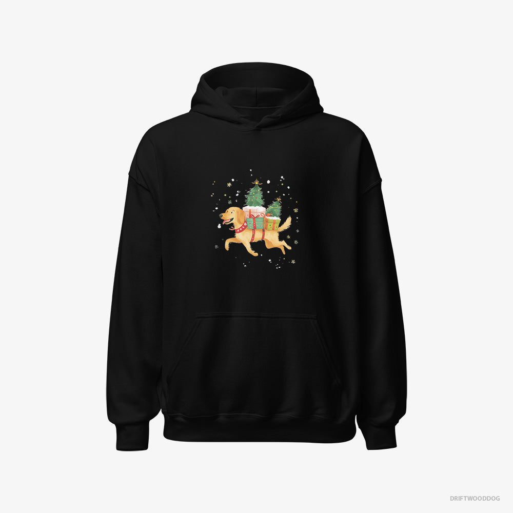 Golden Retriever Hoodie – Women Black Hoodie Classic – with Christmas Gifts on Its Back (on White Background)