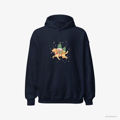 Golden Retriever with Christmas Gifts on Its Back Navy Hoodie