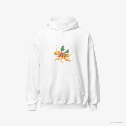 Golden Retriever Hoodie – Men White Hoodie Classic – with Christmas Gifts on Its Back (on White Background)