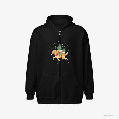 Golden Retriever with Christmas Gifts on Its Back Black Hoodie