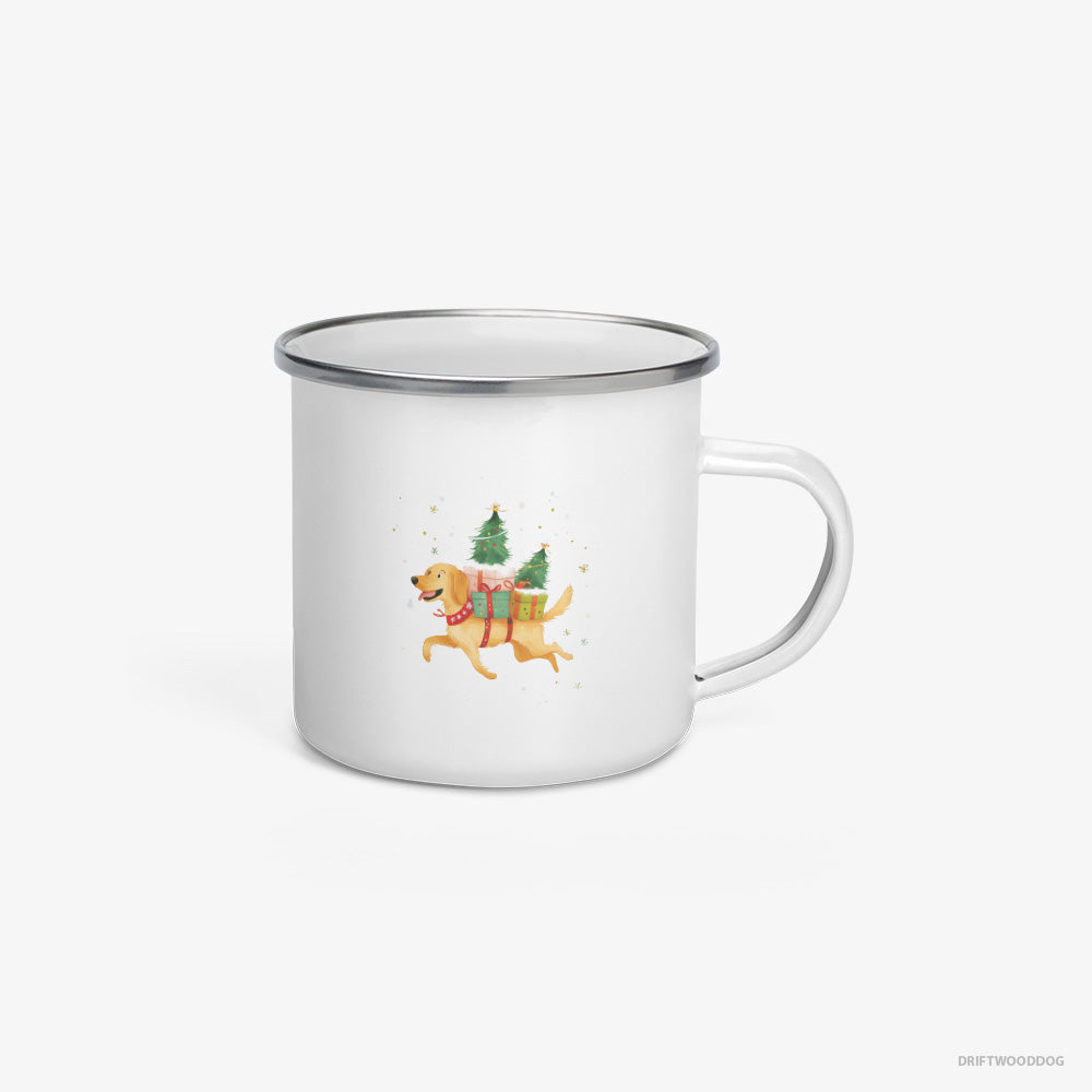 Golden Retriever with Christmas Gifts on Its Back Enamel Mug