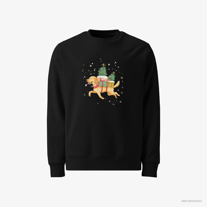 Golden Retriever Sweatshirt – Men Black Sweatshirt Classic – with Christmas Gifts on Its Back (on White Background)