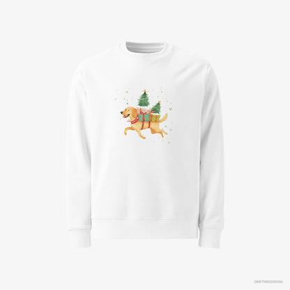 Golden Retriever with Christmas Gifts on Its Back White Sweatshirt