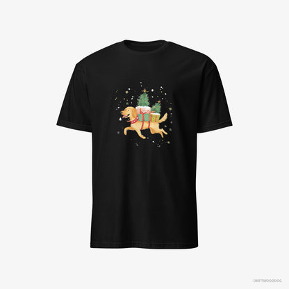 Golden Retriever with Christmas Gifts on Its Back Black T-Shirt