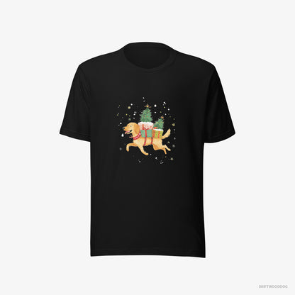 Golden Retriever T-Shirt – Men Black T-Shirt Eco-Friendly – with Christmas Gifts on Its Back (on White Background)