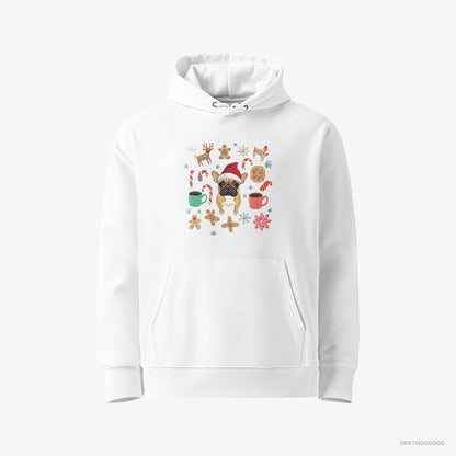 French Bulldog Hoodie – Women White Hoodie Eco-Friendly – Christmas-Inspired (on White Background)