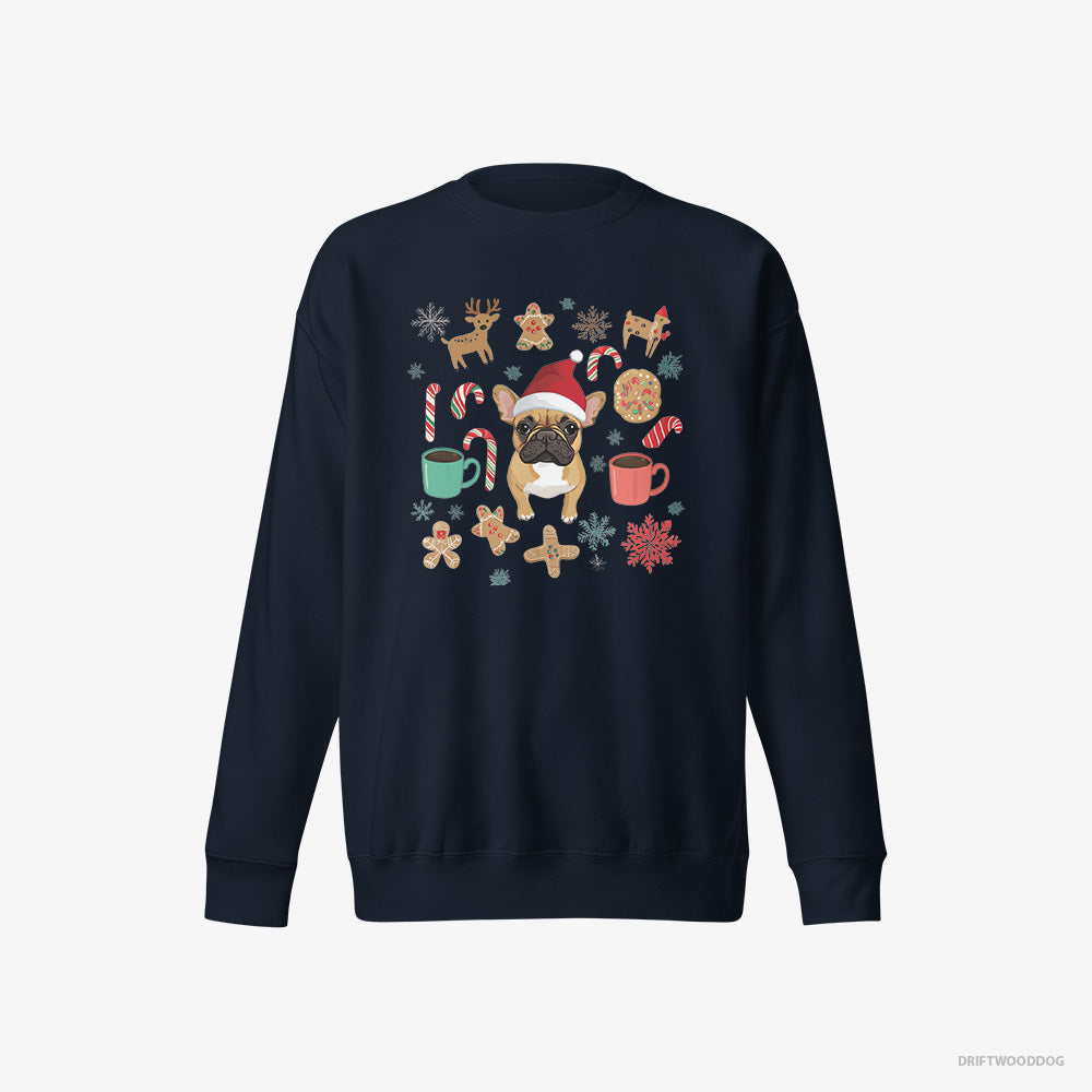 French Bulldog Sweatshirt – Men Navy Sweatshirt Eco-Friendly – Christmas-Inspired (on White Background)