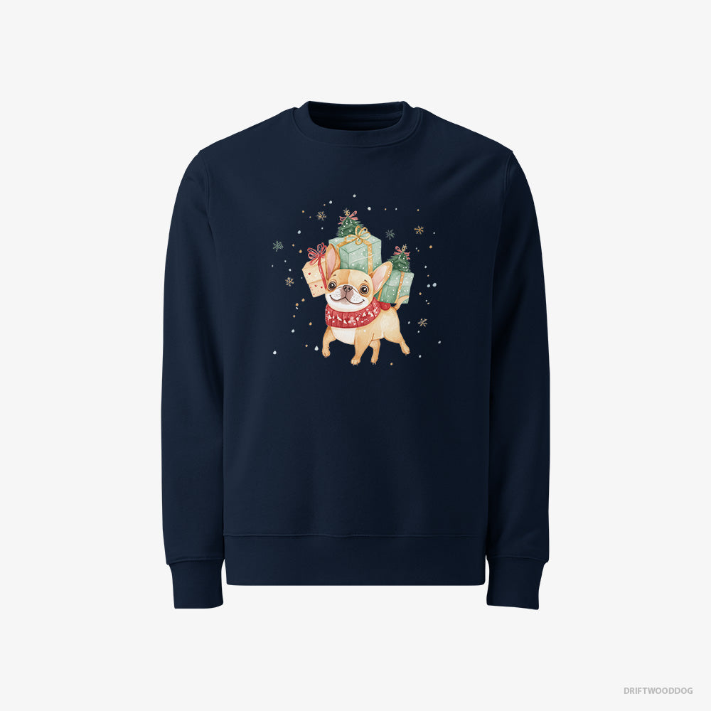 French Bulldog Sprinting with Christmas Packages – Women's Sweatshirt Navy – Classic