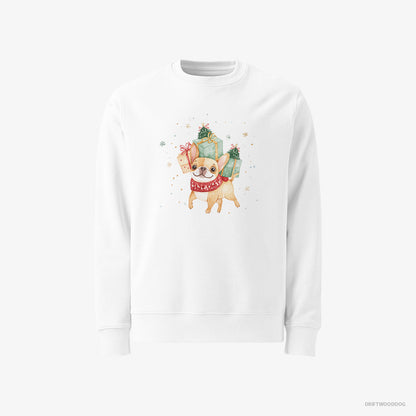 French Bulldog Sprinting with Christmas Packages White Sweatshirt