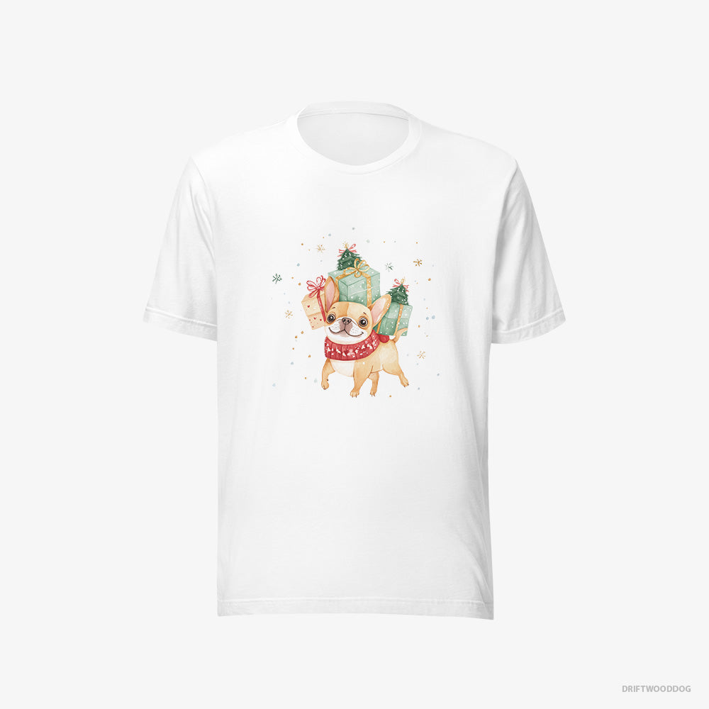 French Bulldog Sprinting with Christmas Packages – Women's T-Shirt White Eco – Eco-Friendly