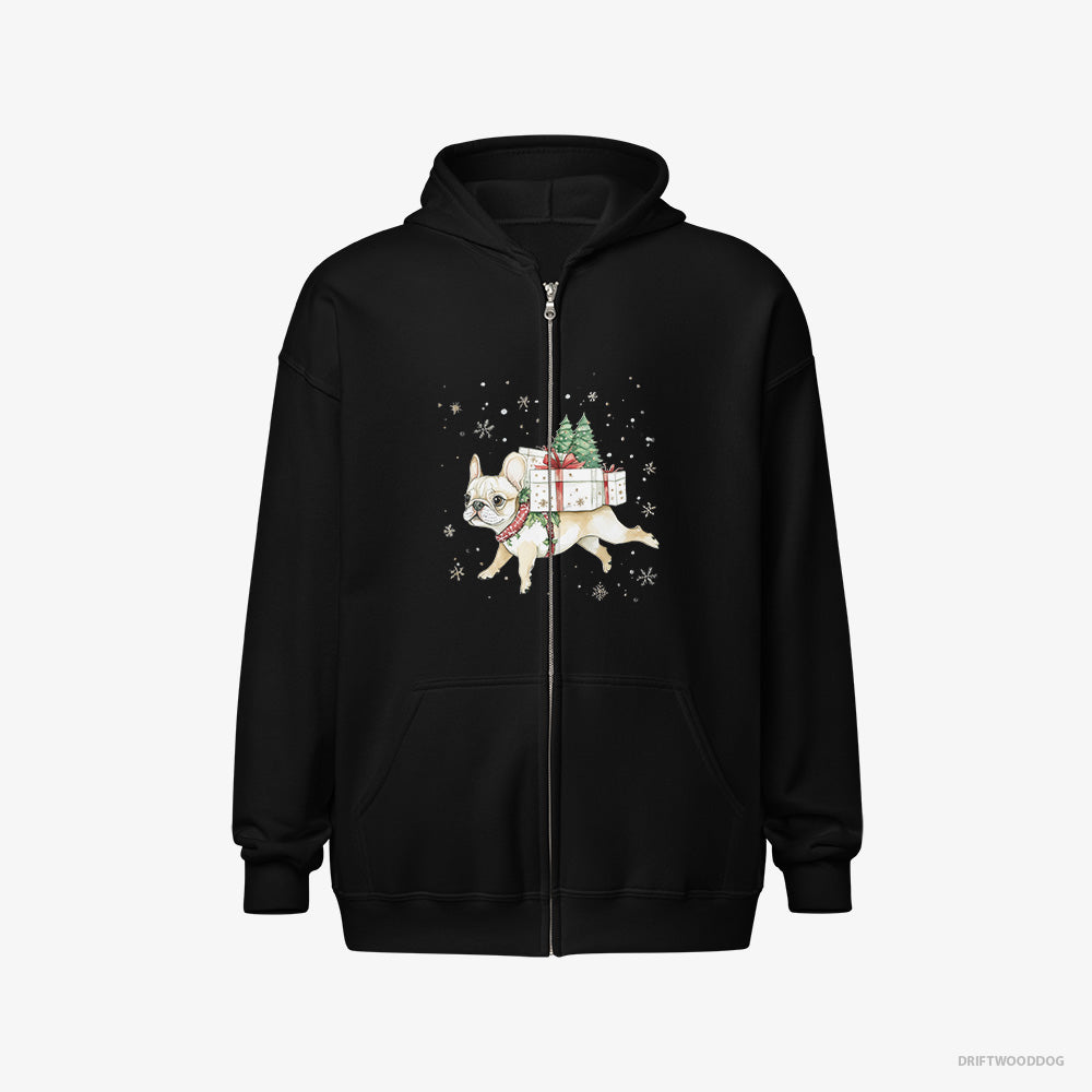 French Bulldog Joyfully Running with Holiday Gifts Full-Zip Hoodie