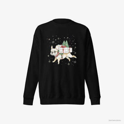 French Bulldog Joyfully Running with Holiday Gifts Black Sweatshirt