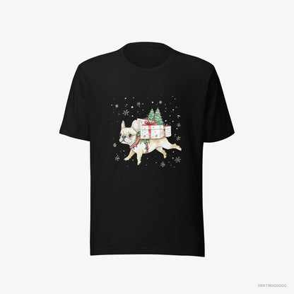 French Bulldog Joyfully Running with Holiday Gifts Black T-Shirt