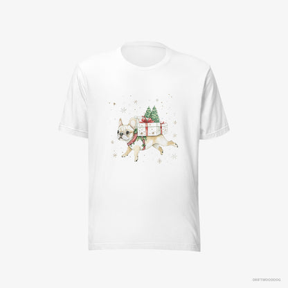 French Bulldog Joyfully Running with Holiday Gifts White T-Shirt