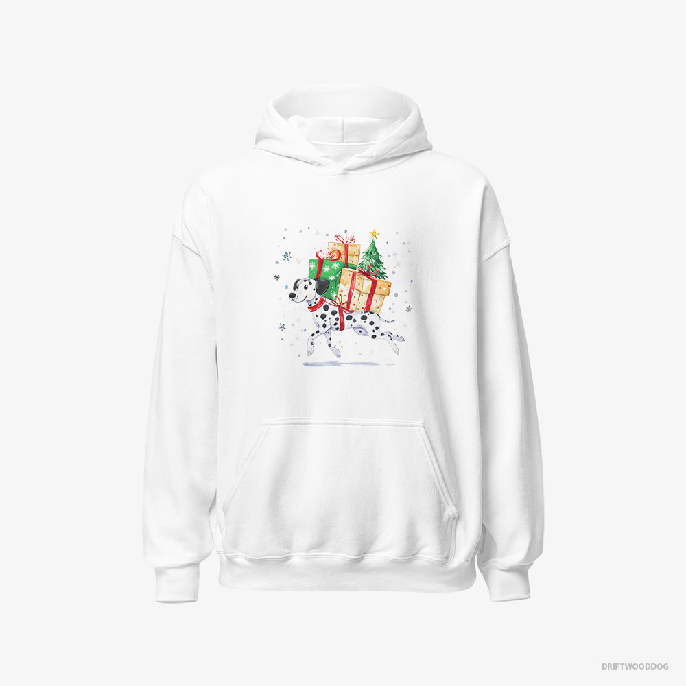 Dalmatian Hoodie – Men White Hoodie Classic – Hurrying to Deliver Christmas Presents (on White Background)