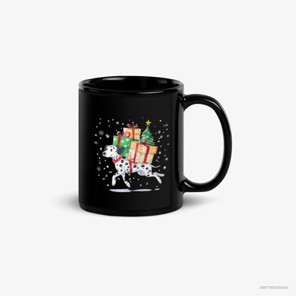 Dalmatian Mug – Unisex Black Mug Classic – Hurrying to Deliver Christmas Presents (on White Background)