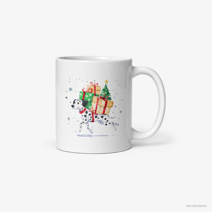 Dalmatian Hurrying to Deliver Christmas Presents White Mug