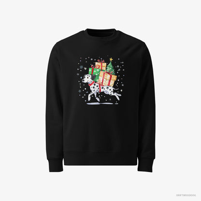 Dalmatian Sweatshirt – Men Black Sweatshirt Classic – Hurrying to Deliver Christmas Presents (on White Background)