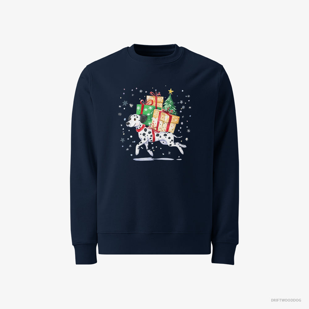 Dalmatian Sweatshirt – Men Navy Sweatshirt Classic – Hurrying to Deliver Christmas Presents (on White Background)